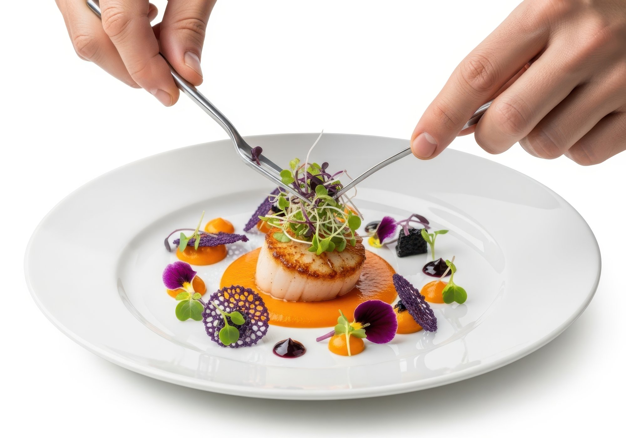 Chef al lavoro su un piatto moderno